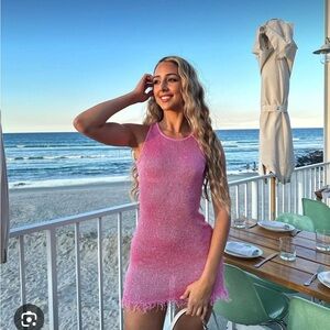 Asta resort pink crochet short sparkly dress new with tags